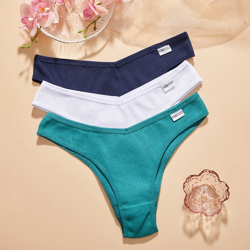3PCS/Set Brazilian Underwear Women Panties Waffle Cotton Panties FINETOO Female Underwear Briefs Intimates Women Lingerie S-XL