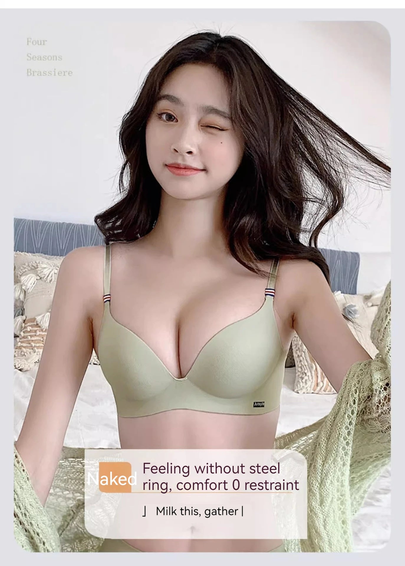 INTIMO SECRETS English Ice Silk Bra Set – Thick Cup, Wire-Free, Gathered Lingerie