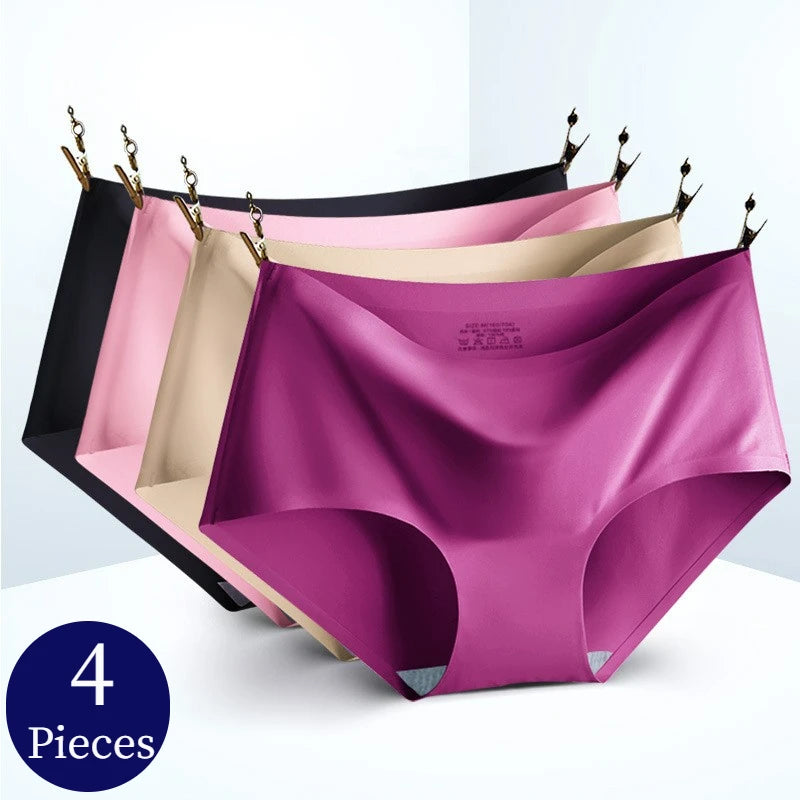 INTIMO SECRETS Plus Size Women’s Panties – Breathable Silk Satin 4PCS