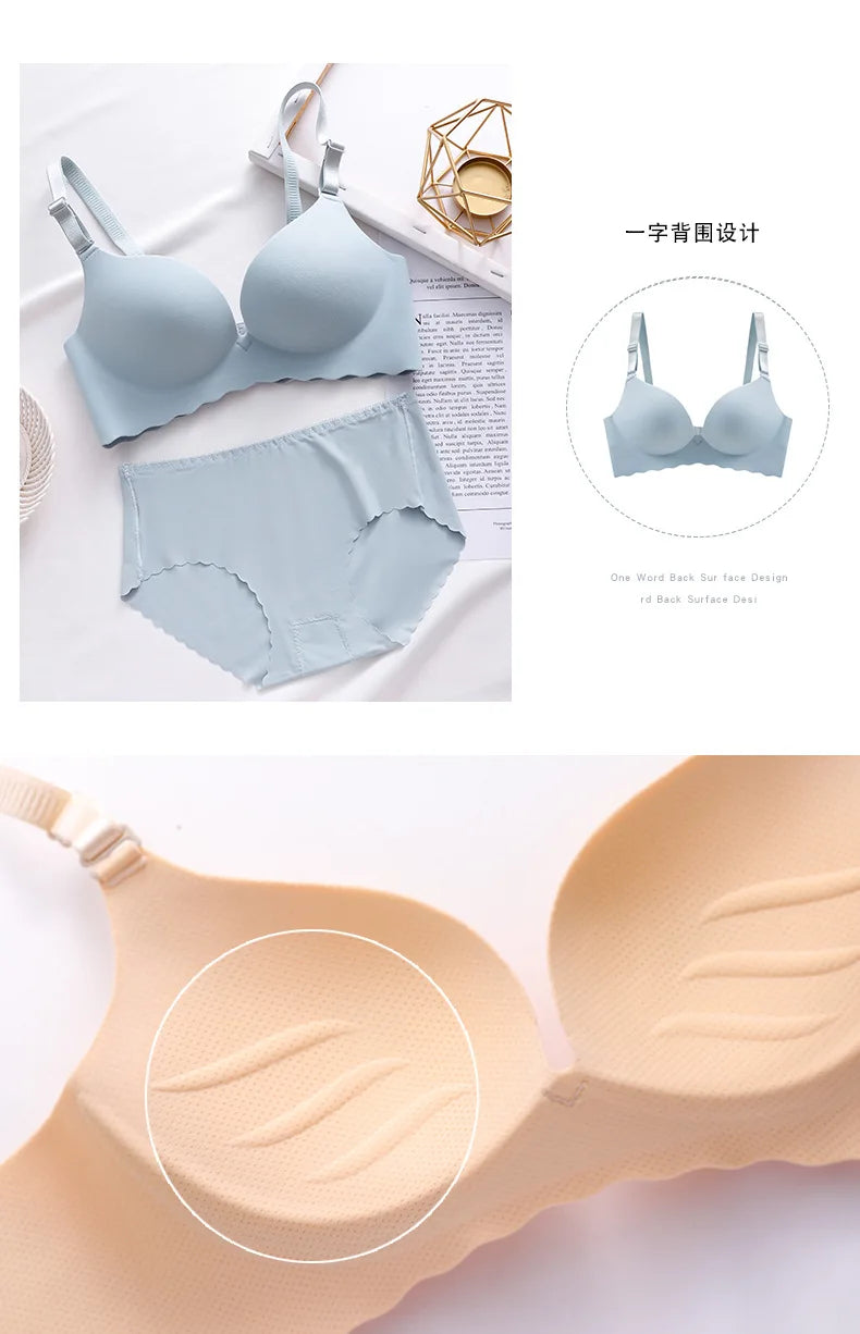 Sexy Push Up Bra Corset Wireless One-Piece Breathable Underwear Gathered Uphold Bra Set for Women Lingerie Seamless Bralette