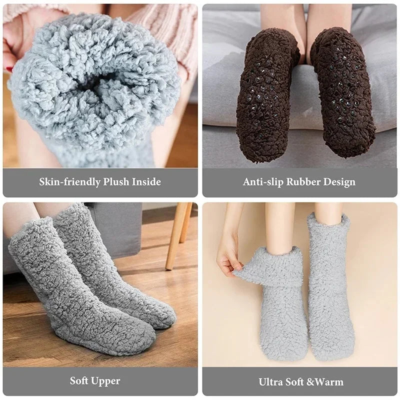 Thickened Winter Woven Thermal Cashmere Floor Socks Women's Carpet Home Plus Velvet Sleep Socks Slippers Leg Cover