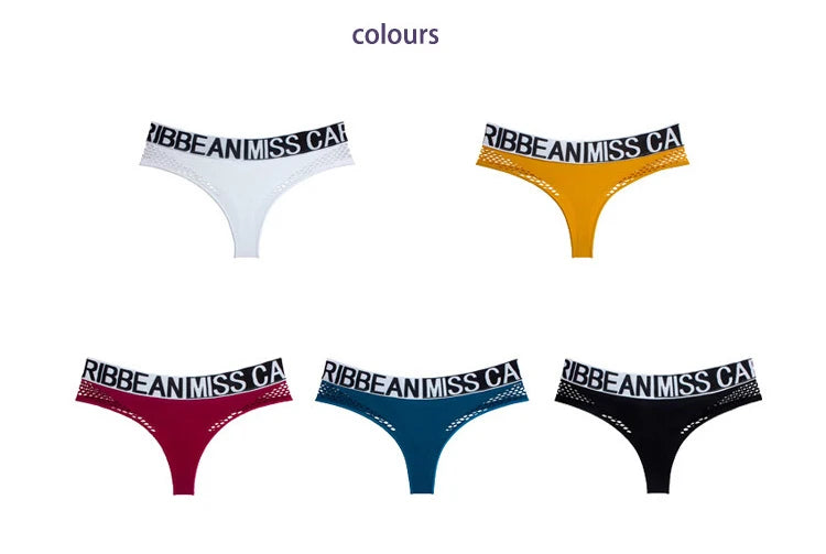 INTIMO SECRETS Letter Printed Wide Belt Thong – Sexy Hollow Out Mesh T-Pants G-String for Women