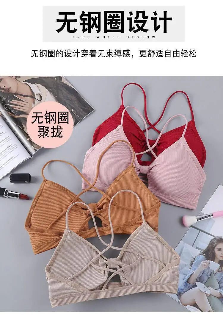 2023 sexy threaded sports yoga bra pure cotton sports bra fitness top bra breathable strap underwear bra pad wrap chest