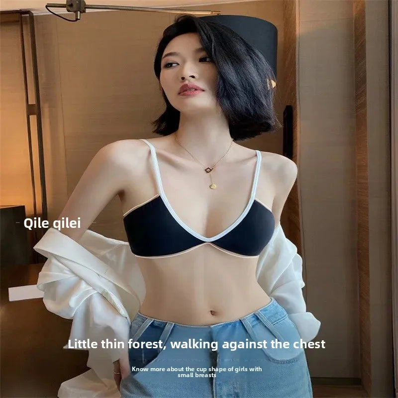 Women's Thin Summer French Style Sexy Deep U Shell Cup Bra Wireless Seamless Fashionable Underwear Comfortable Home Clothes