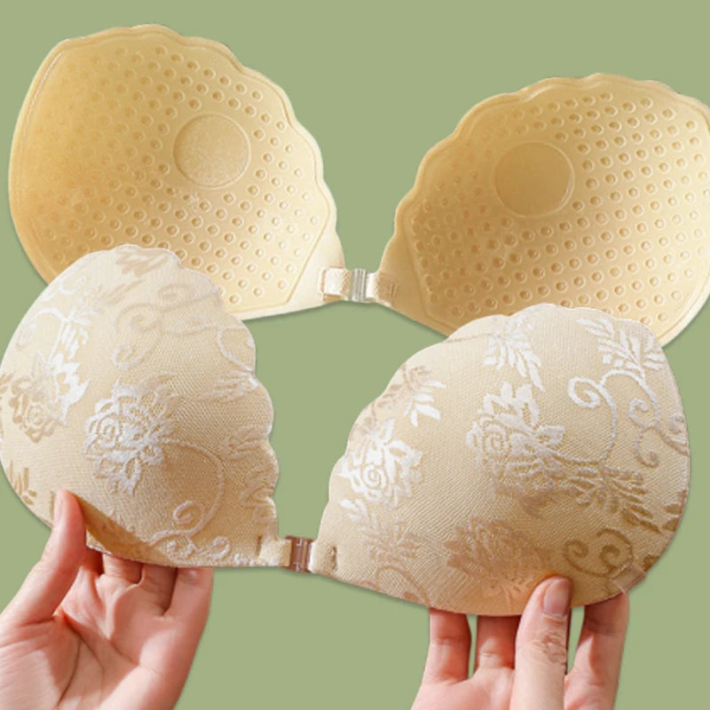 Women Silicone Chest Stickers Lace Push Up Waterproof Nipple Cover Invisible Self-Adhesive Nipple Tape Reusable Strapless Bra