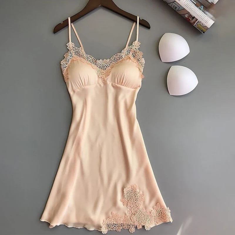 Sexy Pajamas Women's Silk Suspender Nightdress Ladies Spring And Summer Ice Silk Thin Halter Home Service Satin Night Dresses