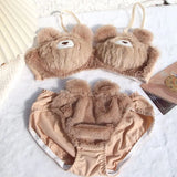 Japanese Cute Girl Plush Underwear Autumn And Winter Japanese Bra Set Without Underwire Warm