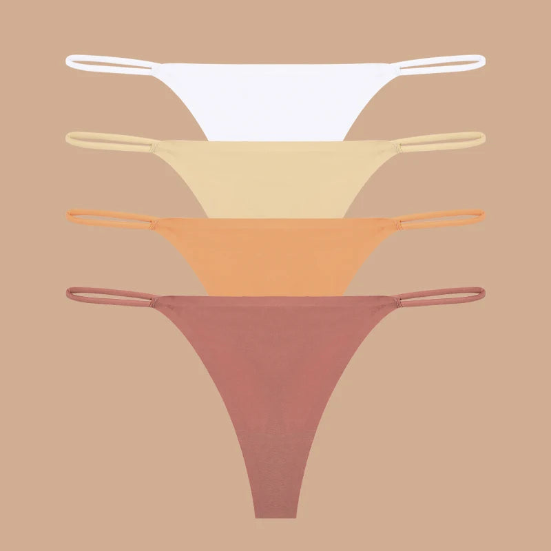 INTIMO SECRETS 4-Pack Women’s Seamless Ice Silk Thongs – Low-Waist, Stretchy G-String Panties