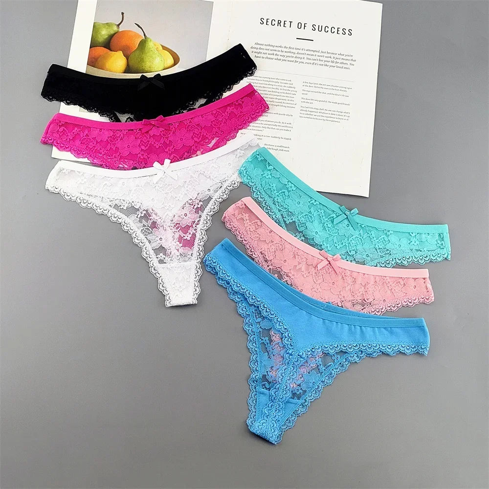 INTIMO SECRETS Plus Size Lace Cotton Thongs – Seamless T-Back G-String Underwear for Women 3PC