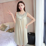 Summer Imitation Silk Nightgowns Women 2025 Sexy Sleepwear Nightwear Female  Spaghetti Strap Underwear Lace Breathable Homewear
