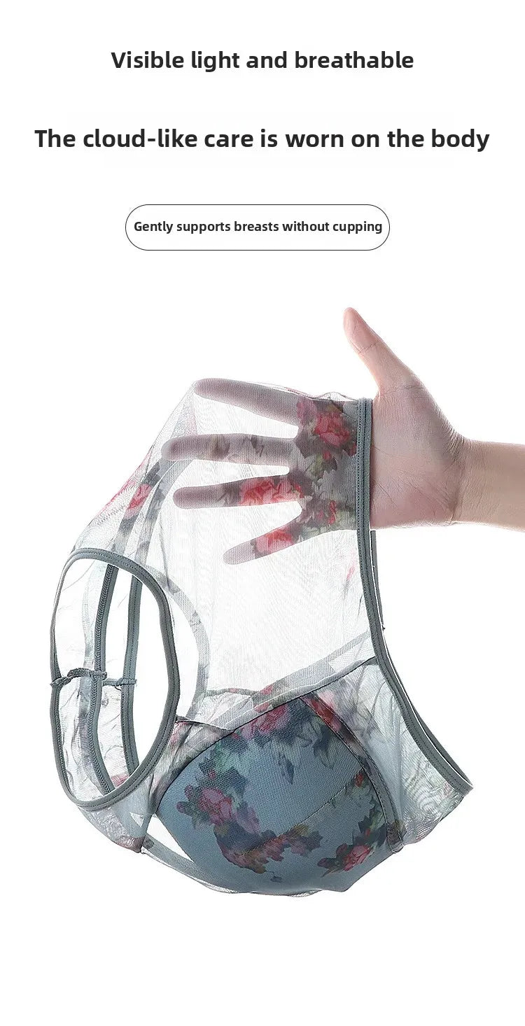 Plus Size Fixed Cup Bra Wireless Breathable Summer Thin Underwear One-Piece Vest Style for Middle-Aged And Elderly People