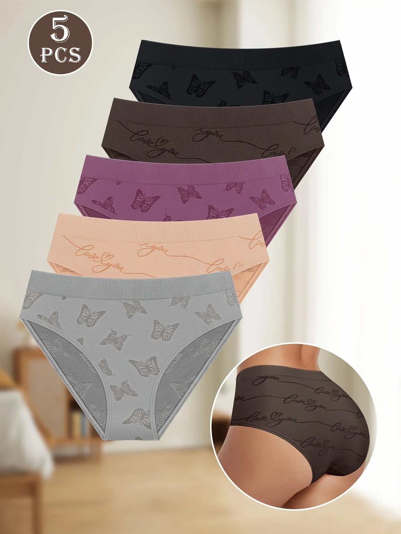 INTIMO SECRETS 5PCS Butterfly-Shaped Panties – Plus Size Women’s Underwear