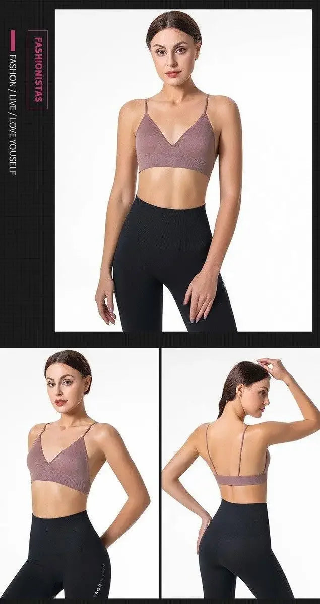 V Neck Seamless Triangle Cup Bra Camisole Underwear Wrapped Chest Women S M L Breathable Gather Up Sports Fitness Yoga Casual
