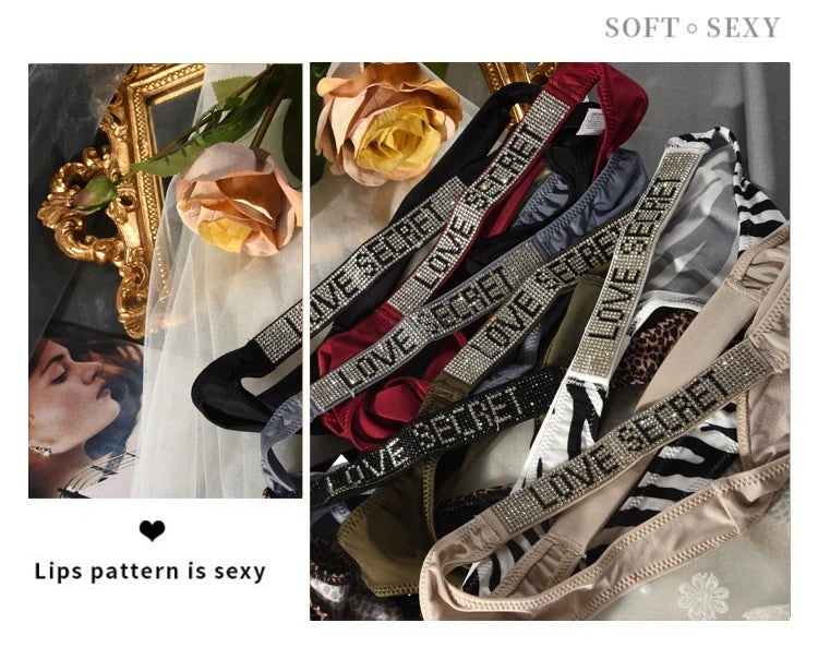 INTIMO SECRETS Rhinestone Thongs – Sexy Low-Waist G-String Underwear for Women S-XL