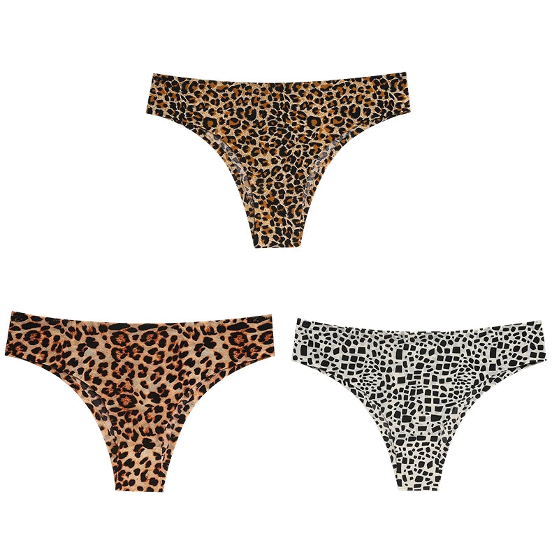 INTIMO SECRETS 3PCS Leopard Thongs – Seamless Satin G-String Underwear for Women
