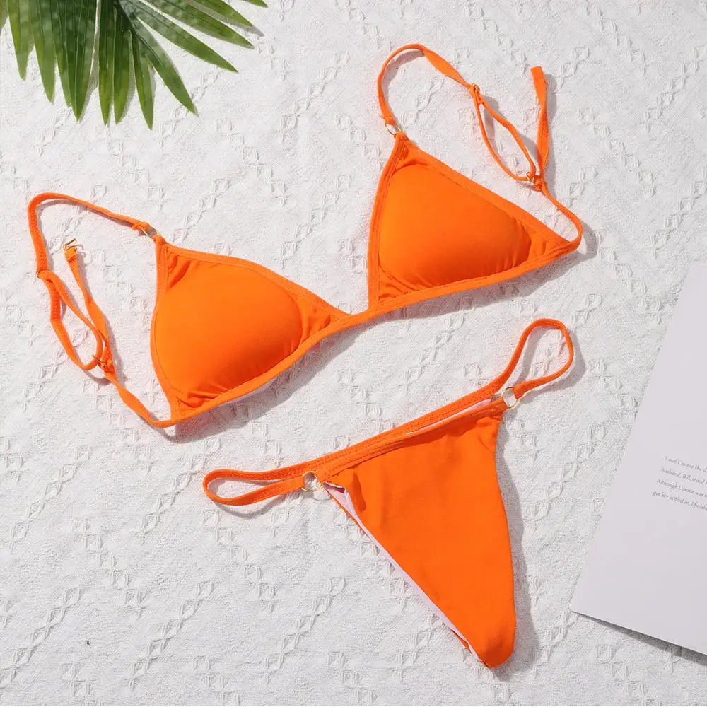 INTIMO SECRETS Women’s Solid Color Bikini Set – Metal Buckle Sling Backless Two-Piece Swimsuit