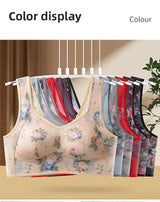 Plus Size Fixed Cup Bra Wireless Breathable Summer Thin Underwear One-Piece Vest Style for Middle-Aged And Elderly People