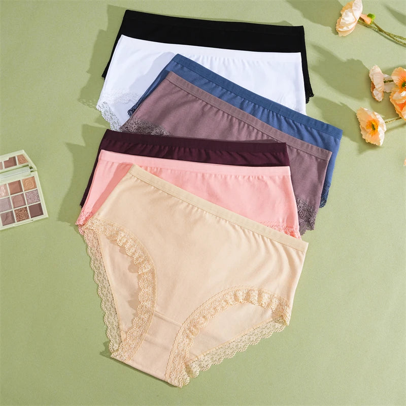 INTIMO SECRETS 3PCS Cotton Lace Panties – Plus Size Women’s Mid-Waist Lingerie