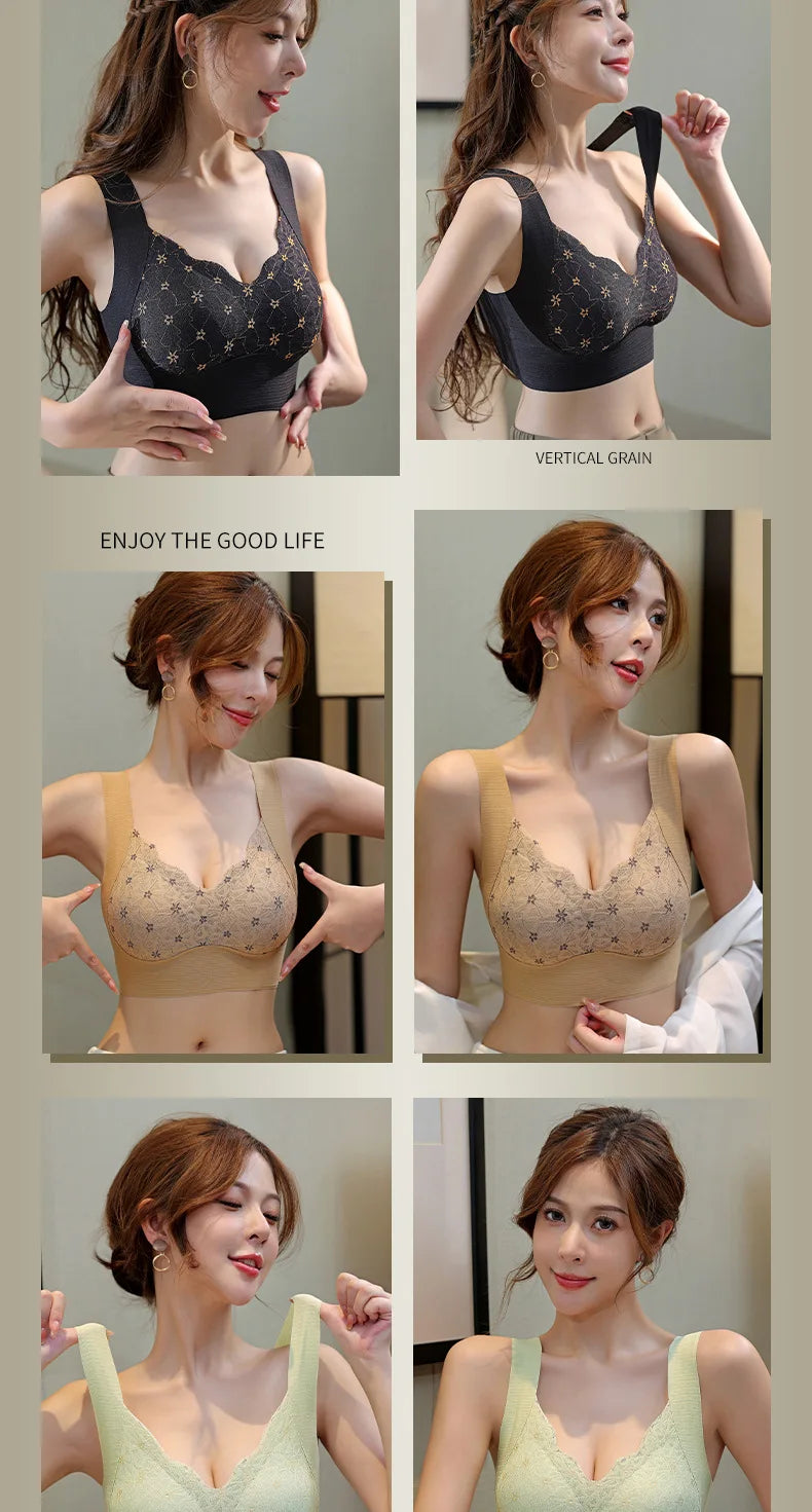 Seamless Lace Backless Bra Vest Fixed Cup Push-Up Side Breast Collection Wireless Vest Style Sleep Bra