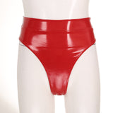 Womens Adult Sexy Thong Latex Panties Lingerie Wet Look Patent Leather Briefs Underwear Buckle Belted Pole Dance PVC Panties