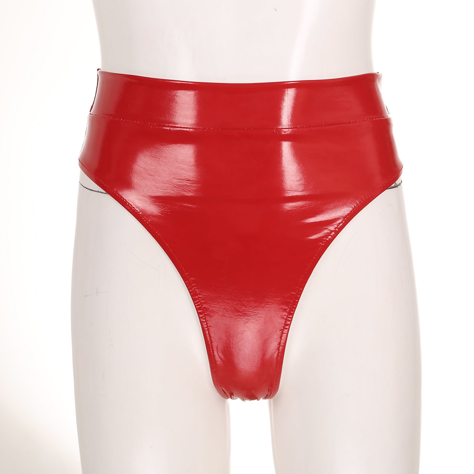 Womens Adult Sexy Thong Latex Panties Lingerie Wet Look Patent Leather Briefs Underwear Buckle Belted Pole Dance PVC Panties