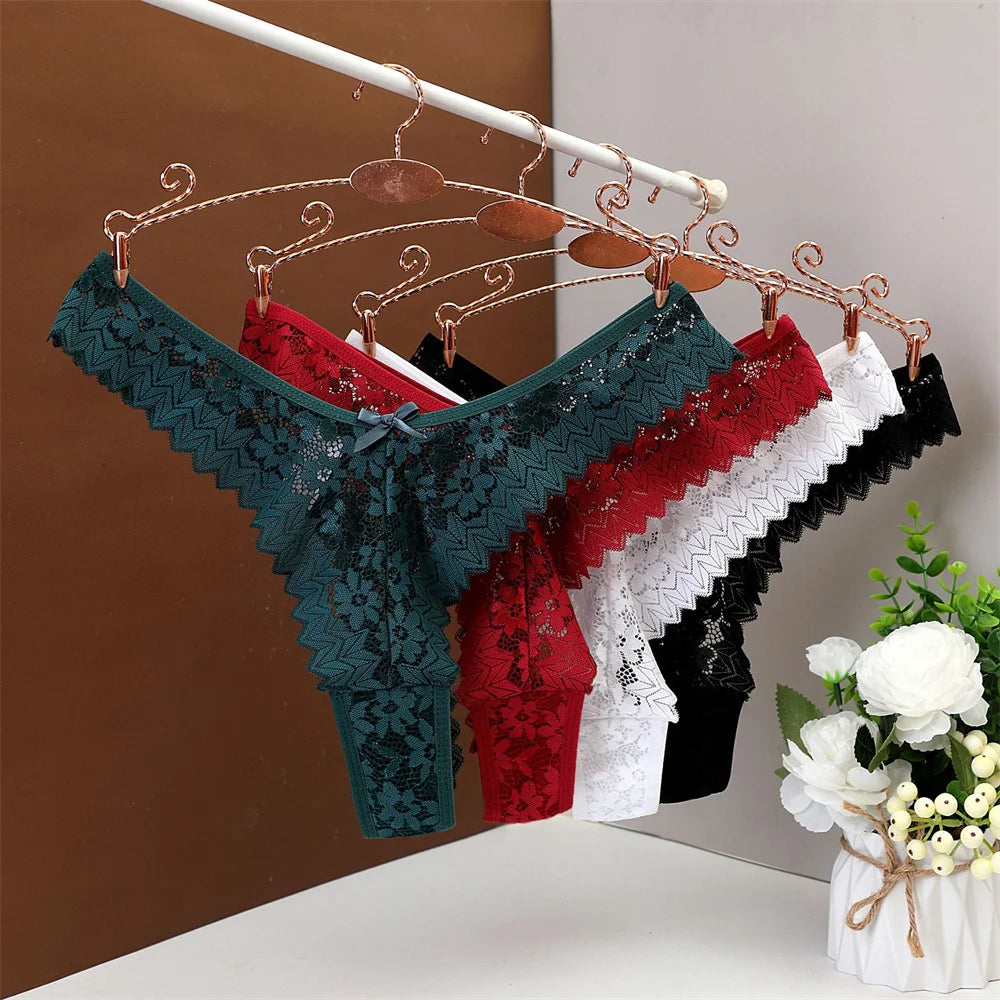 INTIMO SECRETS Mid Waist Sexy Lace Thong – Hollow Out G-String Underwear for Women, Plus Size S/M/L