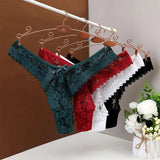 INTIMO SECRETS Mid Waist Sexy Lace Thong – Hollow Out G-String Underwear for Women, Plus Size S/M/L