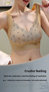 Seamless Lace Backless Bra Vest Fixed Cup Push-Up Side Breast Collection Wireless Vest Style Sleep Bra