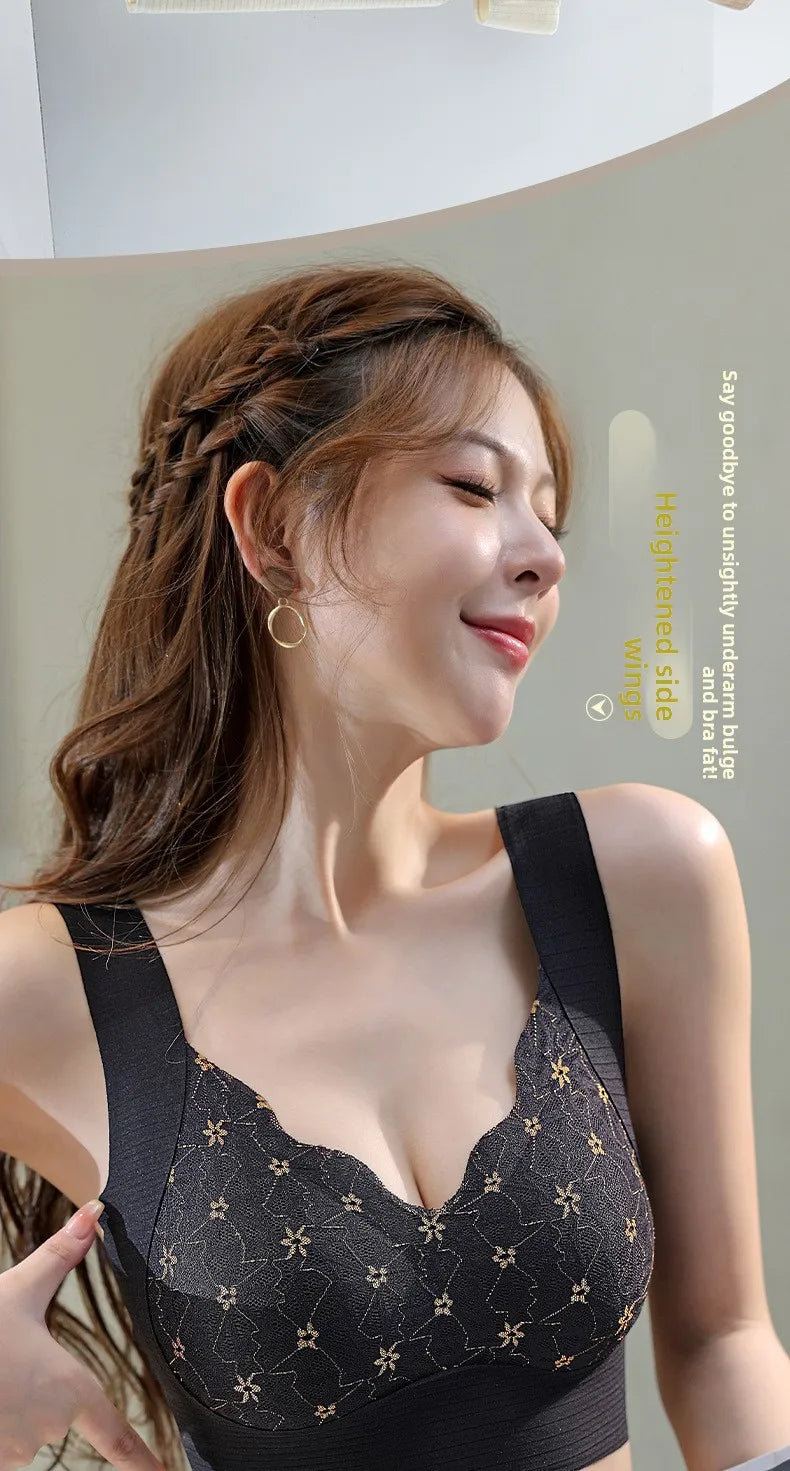 Seamless Lace Backless Bra Vest Fixed Cup Push-Up Side Breast Collection Wireless Vest Style Sleep Bra