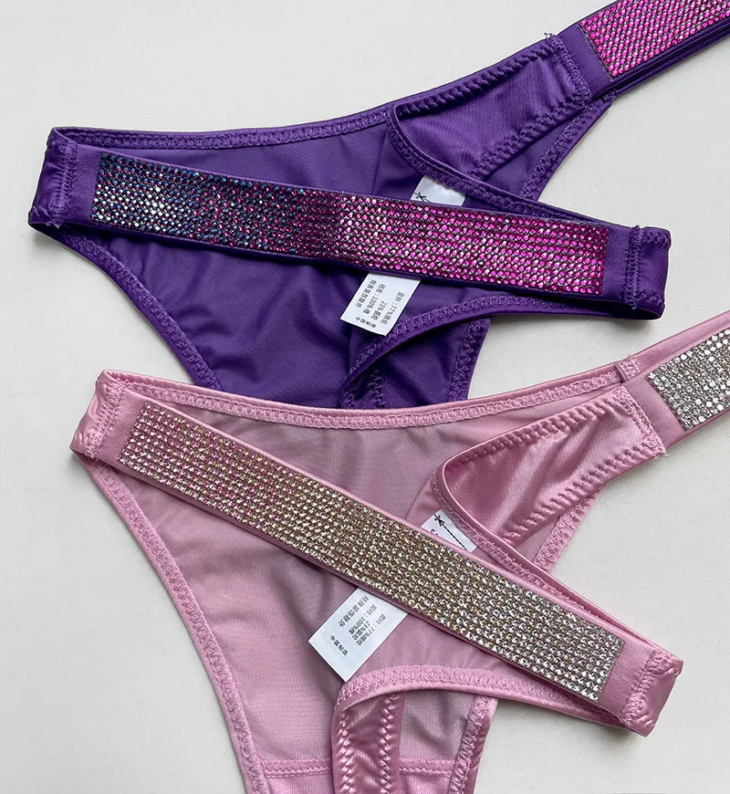 INTIMO SECRETS Rhinestone Thong Panties – Low Waist T-Back (S-XL)