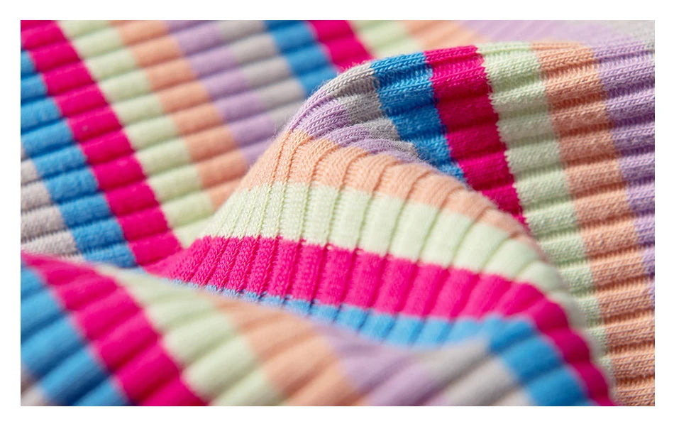 2PCS/Set Women Cotton Plus Size Panties M-4XL Comfort Underwear Sexy Colorful Rainbow Striped Lingerie Girls Cute Briefs NK608