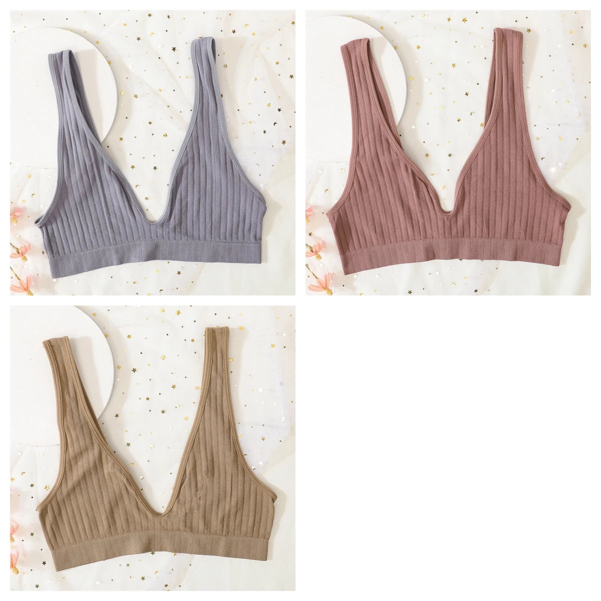 INTIMO SECRETS 3-Piece Push-Up Bra Set – Deep V, Low Back, Seamless Solid Color