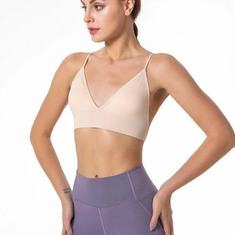 V Neck Seamless Triangle Cup Bra Camisole Underwear Wrapped Chest Women S M L Breathable Gather Up Sports Fitness Yoga Casual