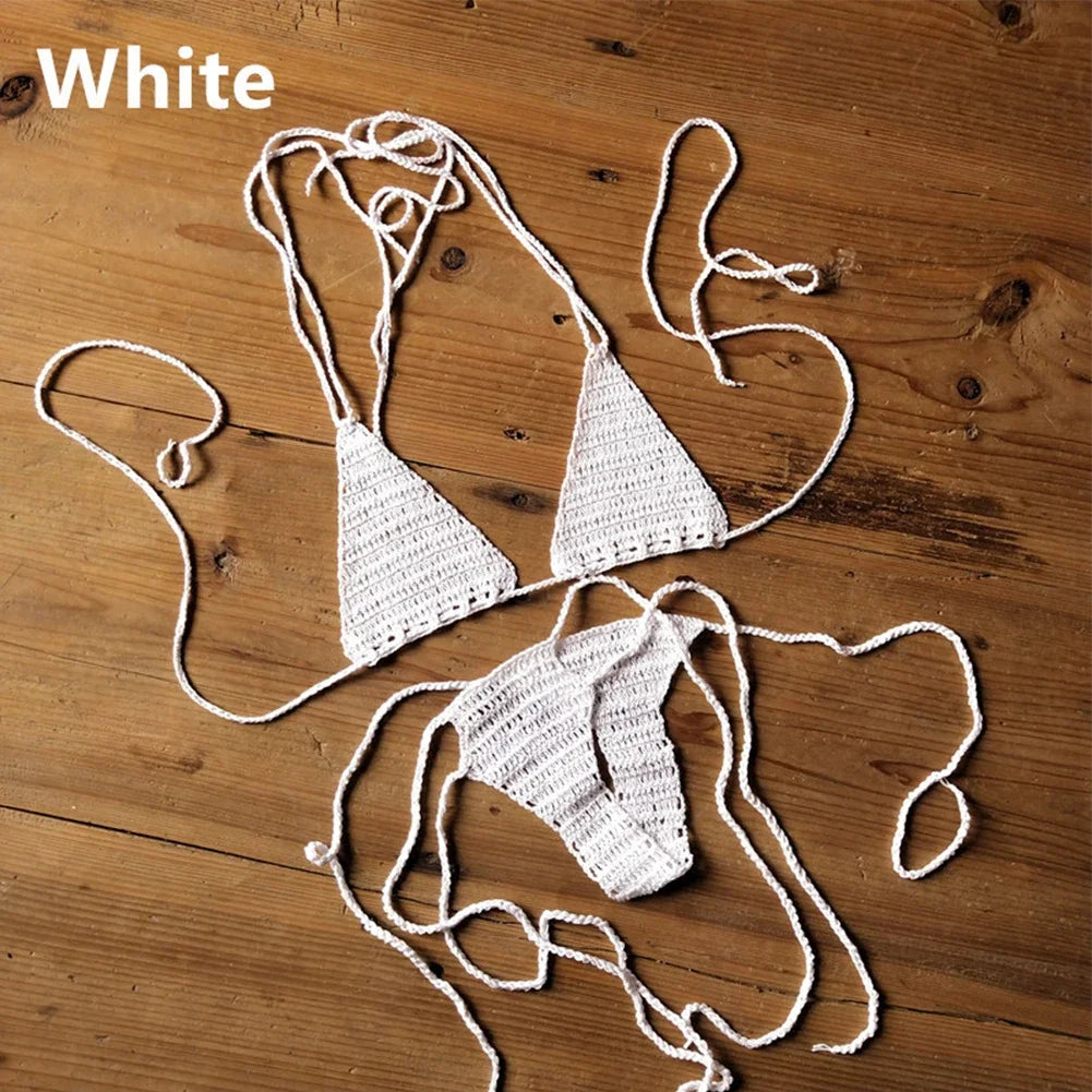 INTIMO SECRETS Women’s Hand-Crochet Bikini Set – Sexy Bohemian Beach Swimwear, Cotton Sportswear Accessories