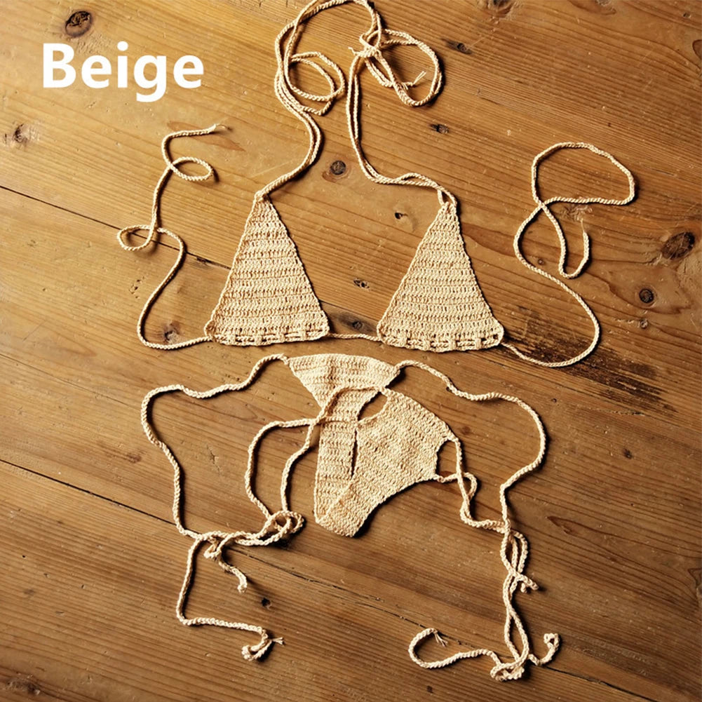 INTIMO SECRETS Women’s Hand-Crochet Bikini Set – Sexy Bohemian Beach Swimwear, Cotton Sportswear Accessories