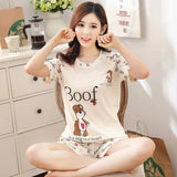 Women Thin Cute Sleepwear 2PCS Shirt Shorts Pajamas Set Nightwear Cartoon Intimate Lingerie Pyjamas Female Homewear Gift Tops