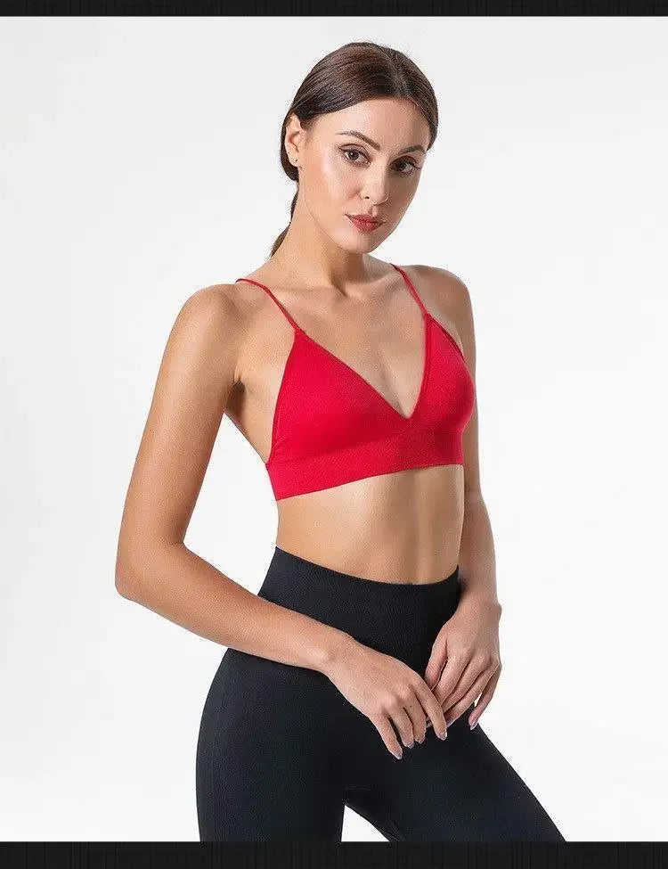 V Neck Seamless Triangle Cup Bra Camisole Underwear Wrapped Chest Women S M L Breathable Gather Up Sports Fitness Yoga Casual