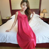 Summer Imitation Silk Nightgowns Women 2025 Sexy Sleepwear Nightwear Female  Spaghetti Strap Underwear Lace Breathable Homewear