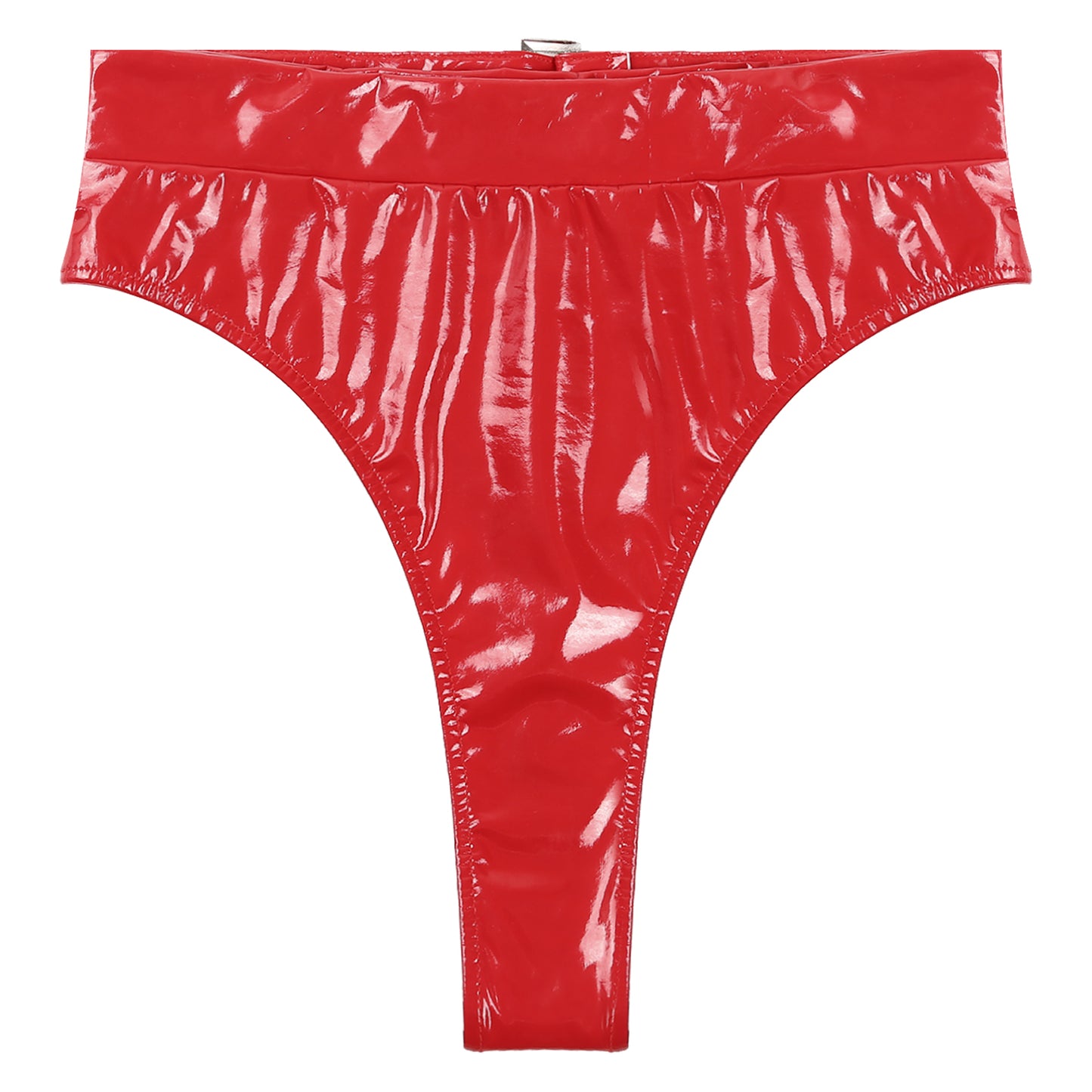 Womens Adult Sexy Thong Latex Panties Lingerie Wet Look Patent Leather Briefs Underwear Buckle Belted Pole Dance PVC Panties