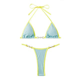 INTIMO SECRETS Women Contrast Halter Bikini Set Deep V Pearl Swimwear