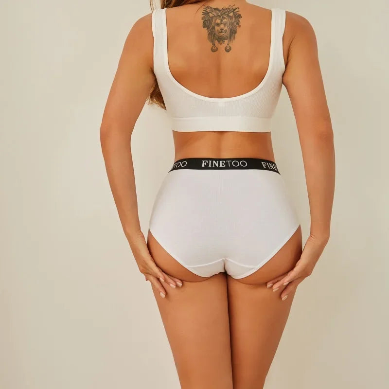 Finetoo 3Pcs Women's Cotton Briefs Women Seamless Plus SizePanties Breathable Underwear Female Low Waist Soft Lingerie S-XXL