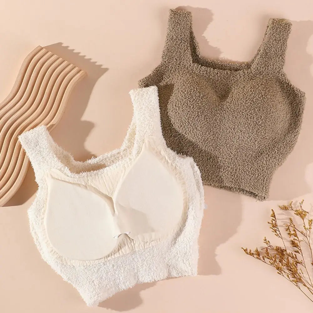 INTIMO SECRETS Winter Warm Fleece Bralette – Padded Thermal Crop Top
