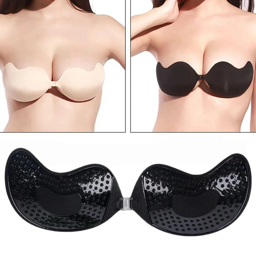 INTIMO SECRETS Women’s Invisible Push-Up Bra – Self-Adhesive Silicone Backless Strapless Bra