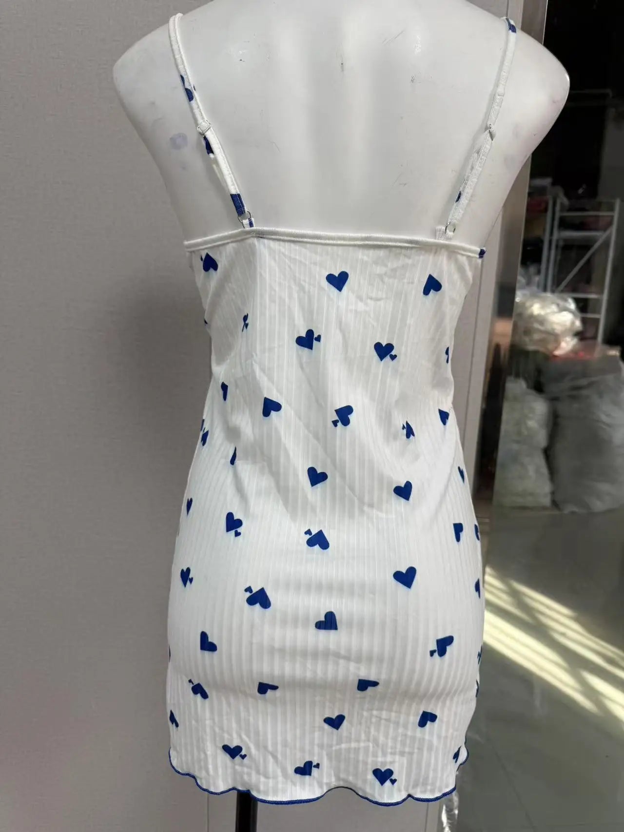 Sexy Women's Night Gown Lace Trim Camisole Bow & Heart Print Sleeveless Sleep Dress Elegant Night Wear for Ladies New Hot