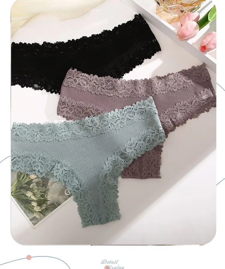 INTIMO SECRETS 3-Pack Women’s Floral Lace Cotton Panties – Sexy Soft Briefs S-XL