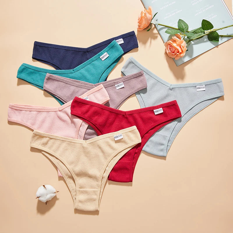 3PCS/Set Brazilian Underwear Women Panties Waffle Cotton Panties FINETOO Female Underwear Briefs Intimates Women Lingerie S-XL