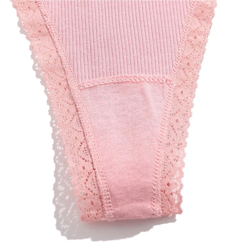 INTIMO SECRETS 4PCS Cotton Lace G-String – Low-Rise Thongs for Women