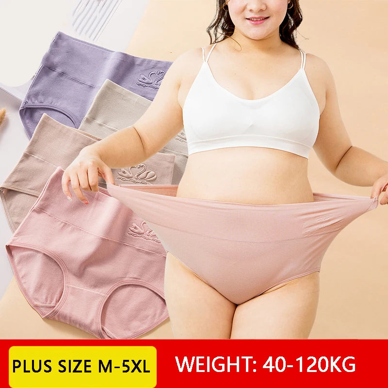 Plus Size M-5XL 4Pcs/Set High Waist Cotton Panties Women Body Shaper Underwear Soft Print Girls Briefs Slimming Female Lingerie