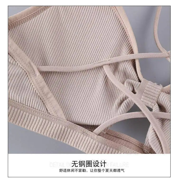 2023 sexy threaded sports yoga bra pure cotton sports bra fitness top bra breathable strap underwear bra pad wrap chest