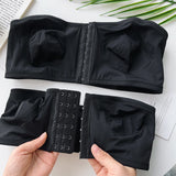 INTIMO SECRETS Women’s Black Removable Padded Ice Silk Traceless Strapless Bra – Wire-Free Seamless Underwear